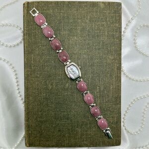 Sterling Silver Watch with Mother of Pearl Dial and Pink Gemstone Band